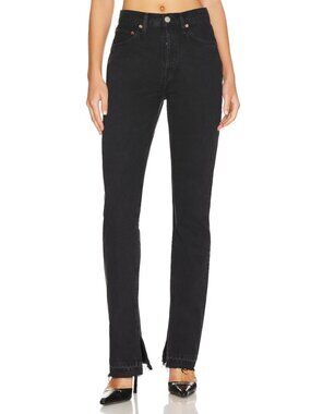 Re/Done 70's High Rise Skinny Boot Jean Washed Black Womens 25 x 34 Split Hem